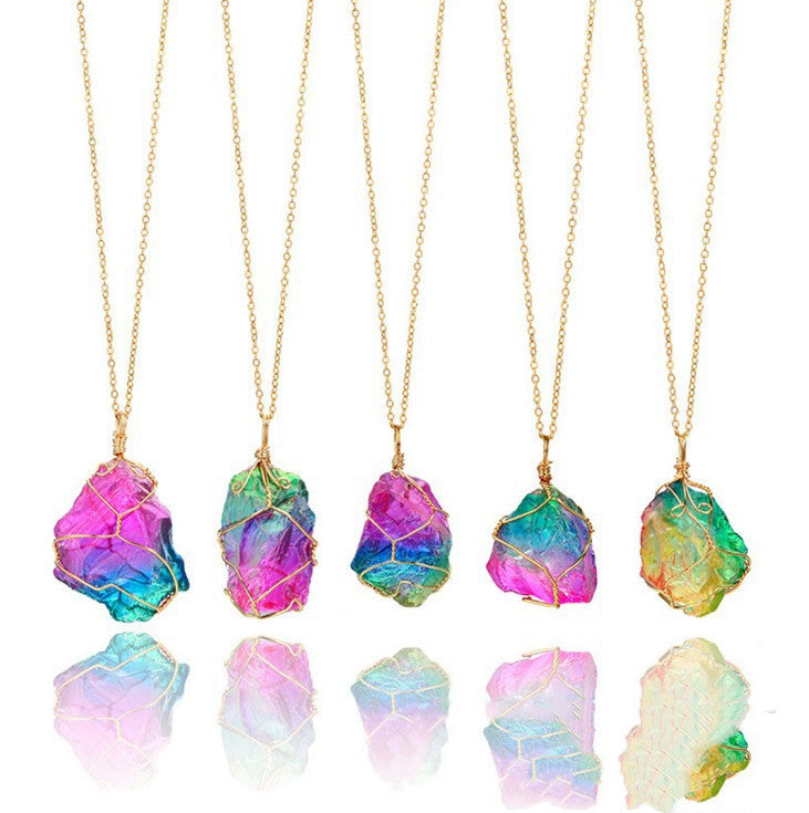 Seven-Color Natural Crystal Pendant – Handcrafted Energy Healing Stone Necklace