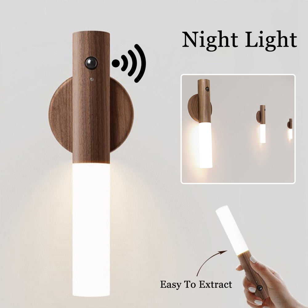 Magnetic Wireless Motion Sensor LED Night Light – Elegant Wood Finish