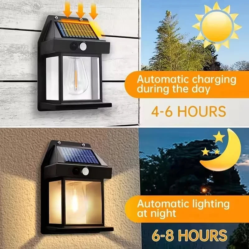 Solar-Powered Motion Sensor LED Wall Light – IP65 Waterproof Outdoor Security Lamp