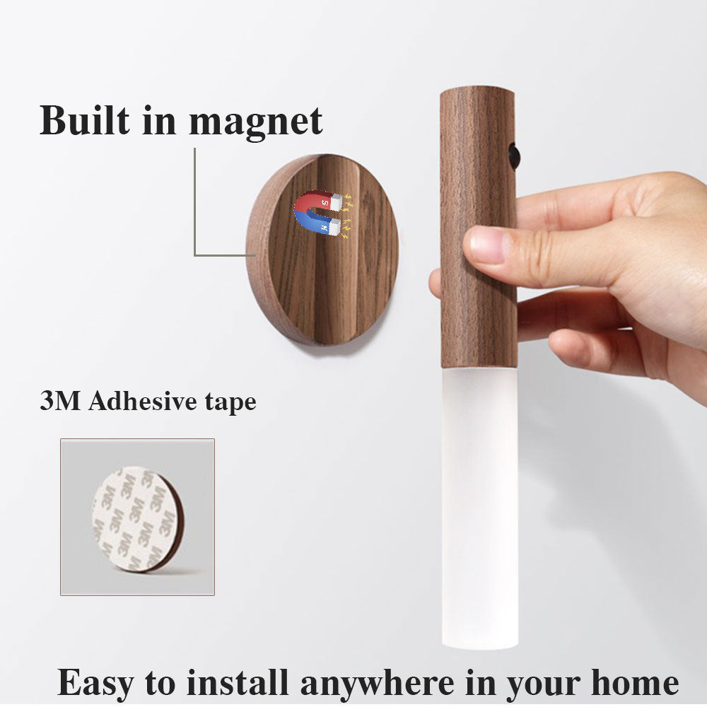 Magnetic Wireless Motion Sensor LED Night Light – Elegant Wood Finish