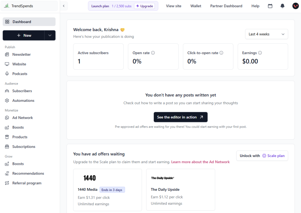 beehiiv review 2026 dashboard screenshot