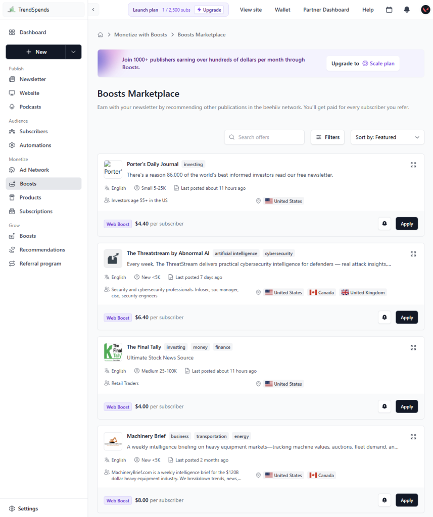 beehiiv boosts marketplace earn per subscriber