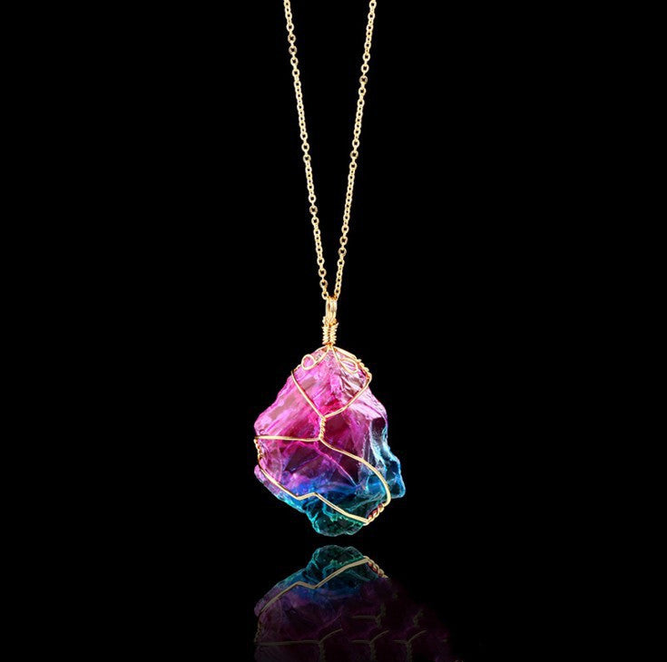 Seven-Color Natural Crystal Pendant – Handcrafted Energy Healing Stone Necklace